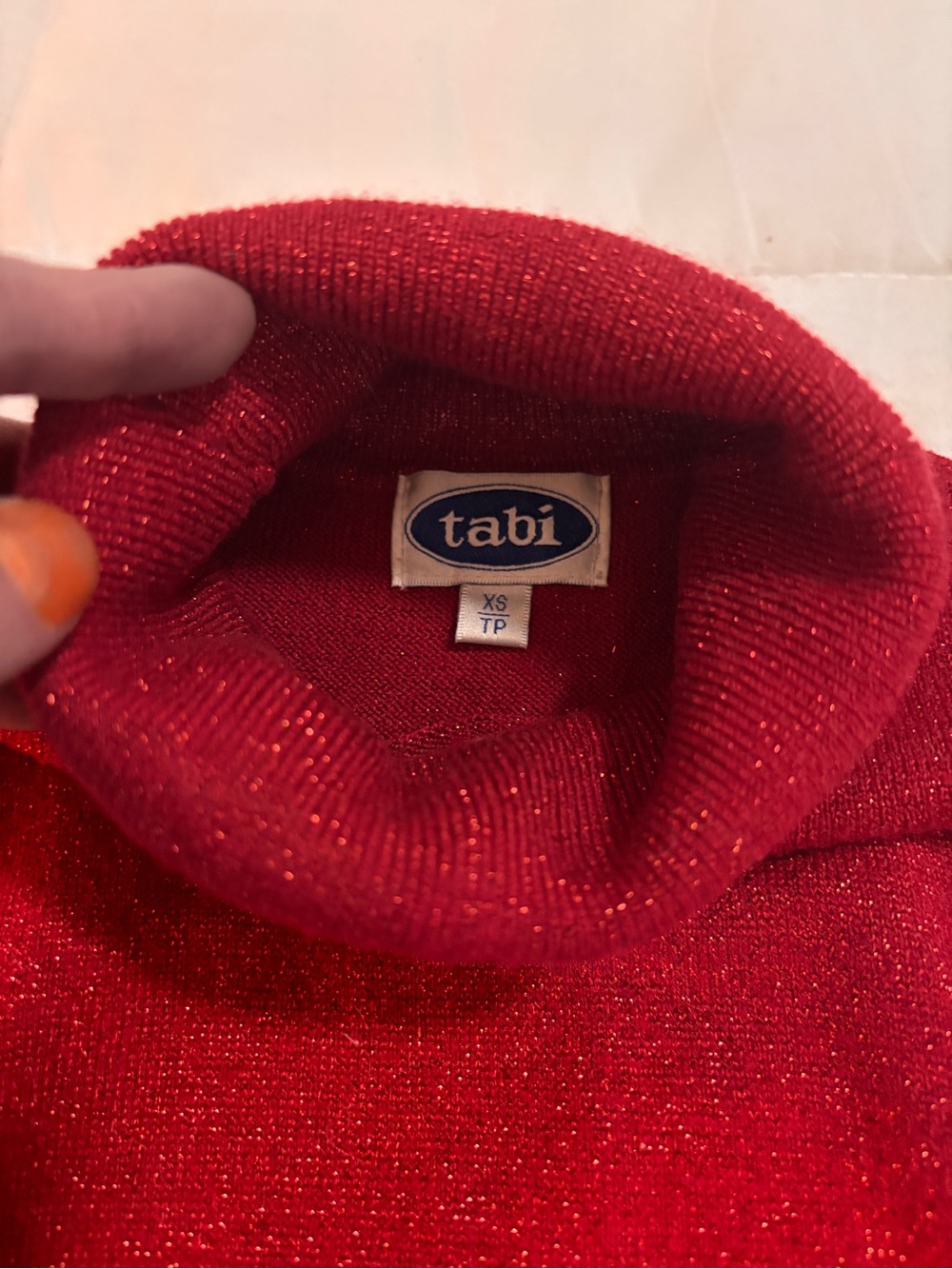 Tabi Dark Cherry Red Sparkle Sleeveless Turtleneck Knit Sweater XS - Picture 7 of 9